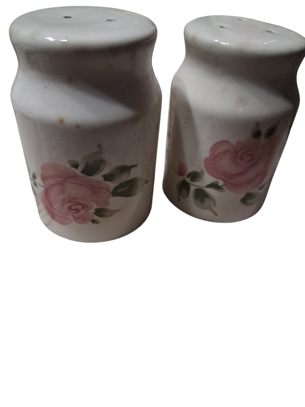Floral Ceramic Salt and Pepper Shaker Set - White with Pink Rose - Picture 2 of 4